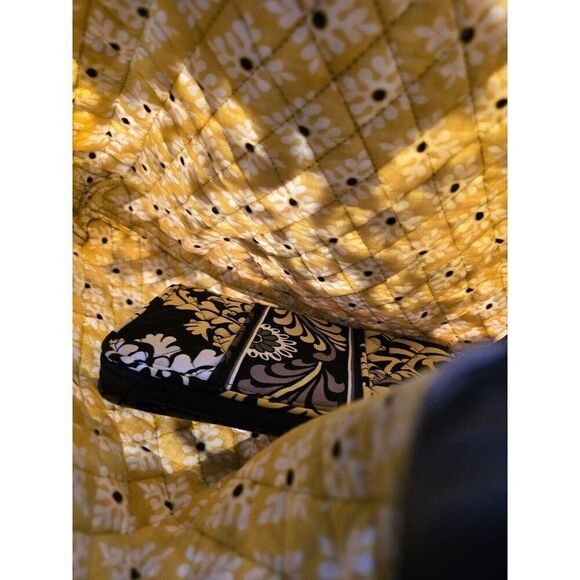 Vera Bradley Quilted Shoulder Bag & Matching Wallet - Floral Black/Yellow/Gray - Picture 4 of 8